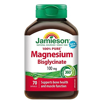 JAMIESON Hořčík bisglycinát 100mg 70 kapslí (Na energii, při únavě) - Jednosložkové