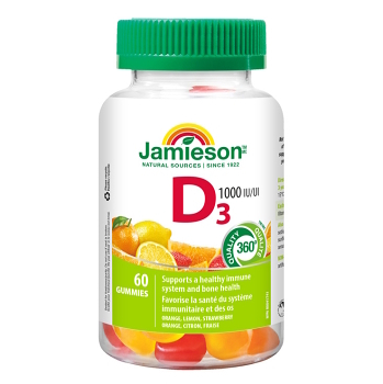 JAMIESON Vitamín D3 1000 IU Gummies 60 želatinových pastilek (Vitamín D) - Jednosložkové