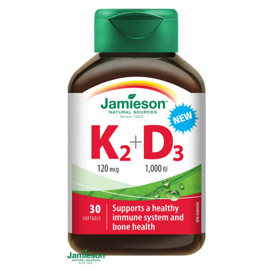 JAMIESON Vitamíny K2 120mcg a D3 1000 IU 30 kapslí
