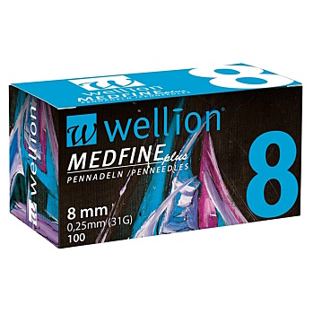 WELLION MEDFINE PLUS Jehly pro inzulinová pera 31 G x 8 mm 100 kusů (Inzulinové jehly)