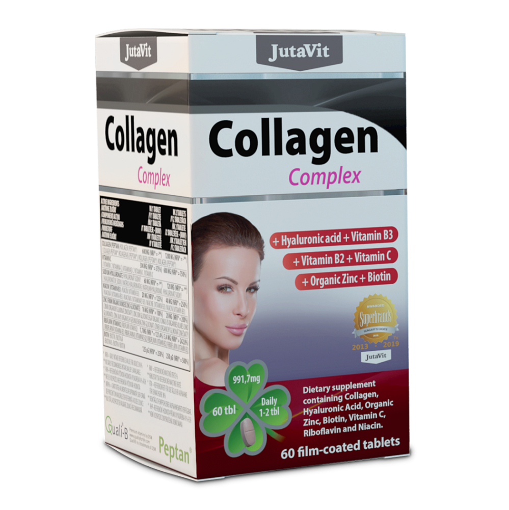 JUTAVIT Kolagen komplex + kyselina hyaluronová, vitamíny B3, B2, C + organický zinek a biotin 60 tablet