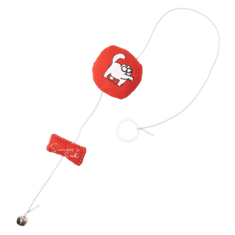 E-shop KARLIE Hračka pro kočky - Simon´s cat červený oválný polštářek na provázku kráva 6 x 6 x 2 cm