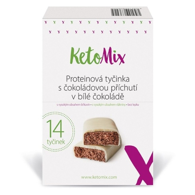 E-shop KETOMIX Proteinová tyčinka s čokoládovou příchutí v bílé čokoládě 14 kusů