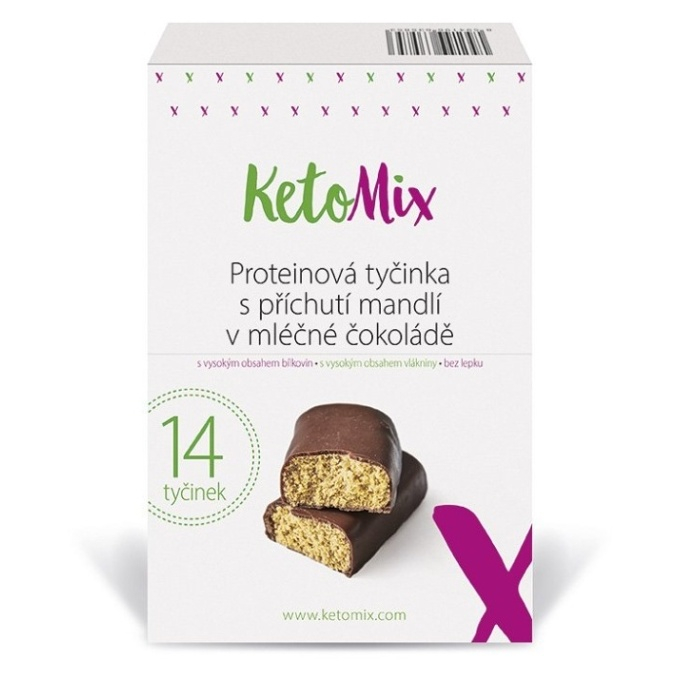 Levně KETOMIX Proteinová tyčinka s příchutí mandlí v mléčné čokoládě 14 kusů
