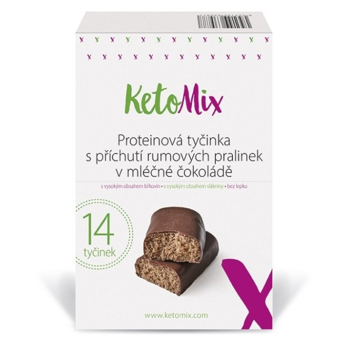 E-shop KETOMIX Proteinová tyčinka s příchutí rumových pralinek v mléčné čokoládě 14 kusů