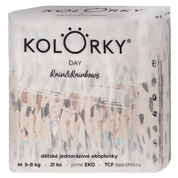 Levně KOLORKY DAY Jednorázové EKO plenky déšť & duhy M (5-8 kg) 21 kusů