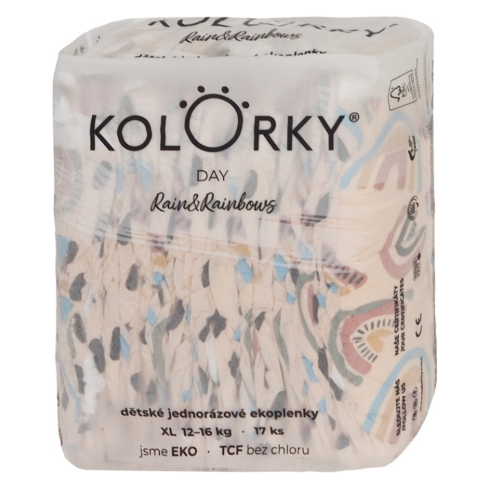 KOLORKY DAY Jednorázové EKO plenky déšť & duhy XL(12-16 kg) 17 kusů