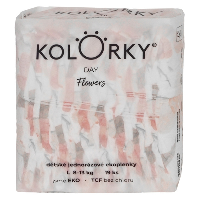 KOLORKY DAY Jednorázové EKO plenky květy L (8-13 kg) 19 kusů