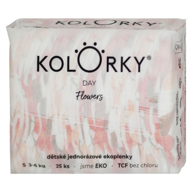 Levně KOLORKY DAY Jednorázové EKO plenky květy S (3-6 kg) 25 kusů