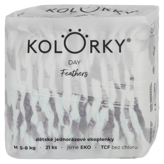 KOLORKY DAY Jednorázové EKO plenky peří M (5-8 kg) 21 kusů