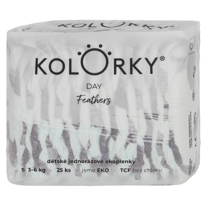 Levně KOLORKY DAY Jednorázové EKO plenky peří S (3-6 kg) 25 kusů