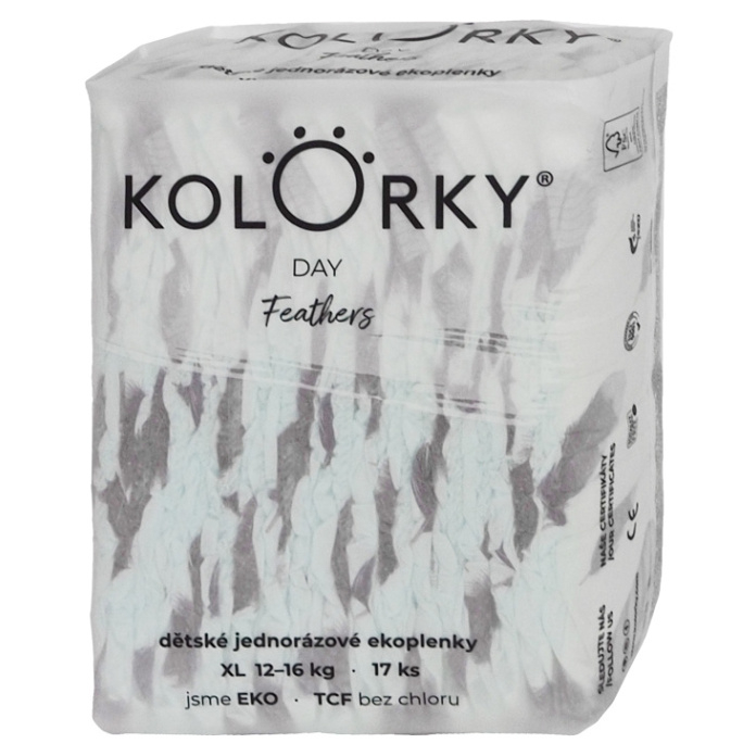 E-shop KOLORKY DAY Jednorázové EKO plenky peří XL (12-16 kg) 17 kusů