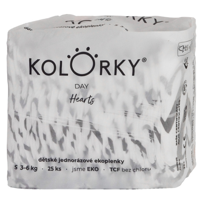 Levně ﻿KOLORKY DAY Jednorázové EKO plenky srdce S (3-6 kg) 25 kusů