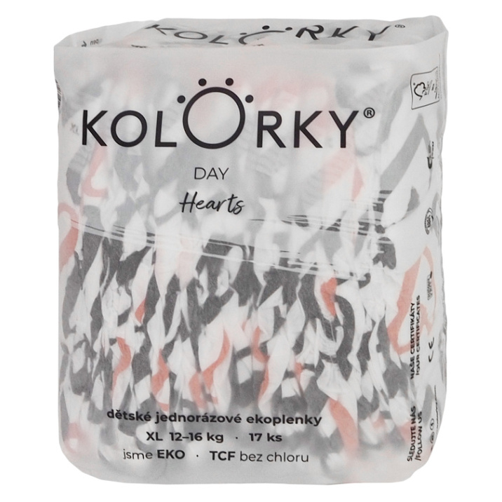 KOLORKY DAY Jednorázové EKO plenky srdce XL (12-16 kg) 17 kusů