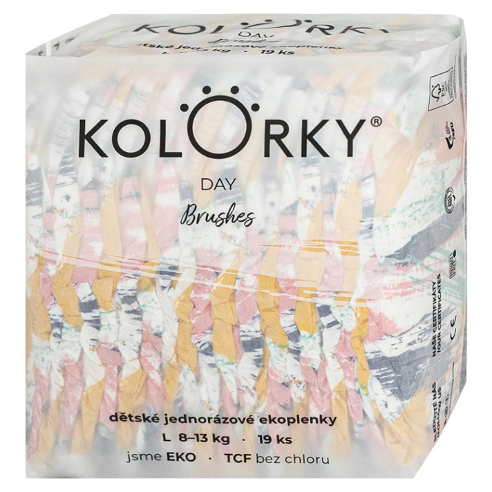 KOLORKY DAY Jednorázové EKO plenky štětce L (8-13 kg) 19 kusů, poškozený obal