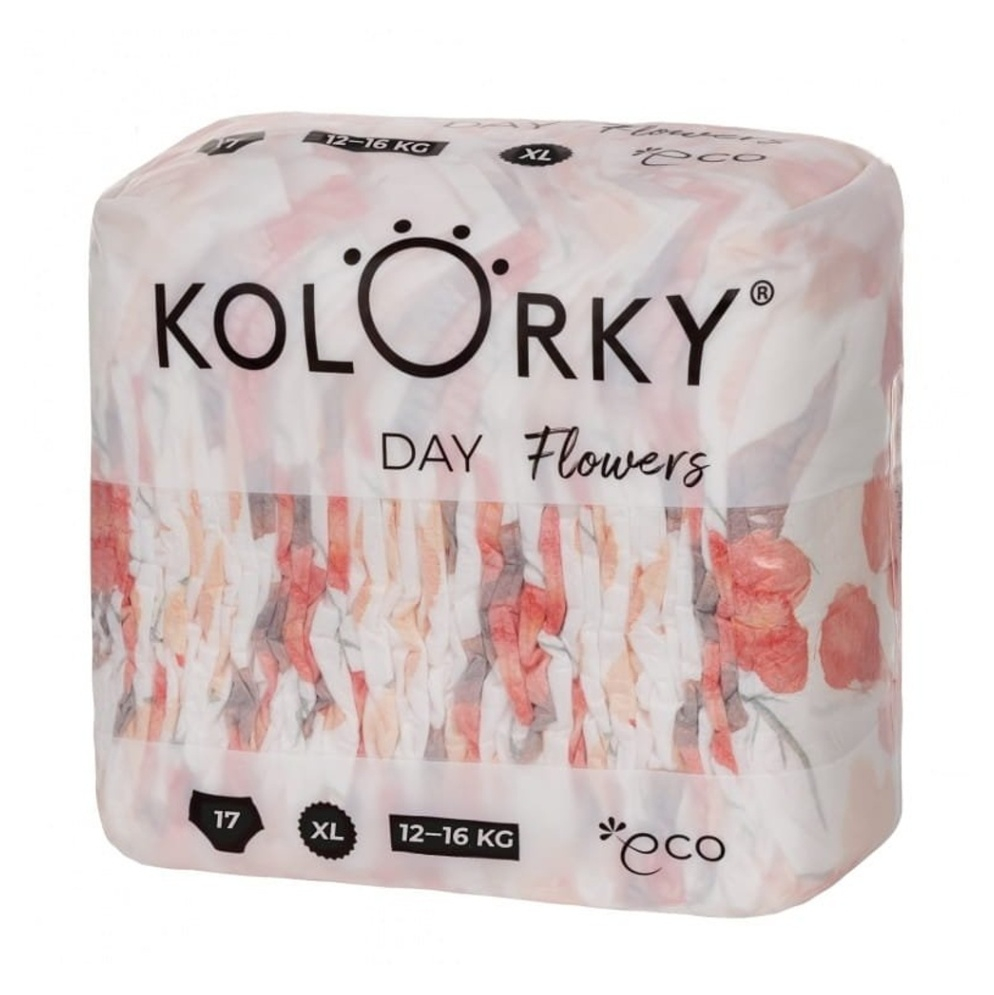 Fotografie Kolorky DAY - květy - XL (12-16 kg) jednorázové eko plenky 17 ks