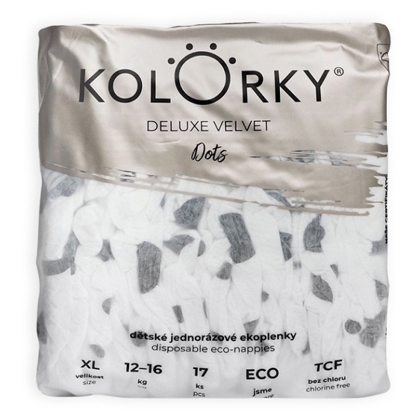 Kolorky Deluxe Velvet Dots jednorázové EKO pleny velikost XL 12-16 kg 17 ks