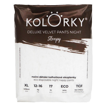 KOLORKY Deluxe Velvet noční kalhotkové plenky sleepy XL (12-16 kg) 17 ks (Plenky 4 (7 - 18 kg)) - Ekologické
