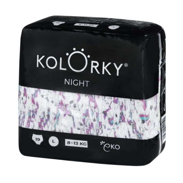 Fotografie Kolorky Night L 8-13 kg noční jednorázové eko plenky 19 ks