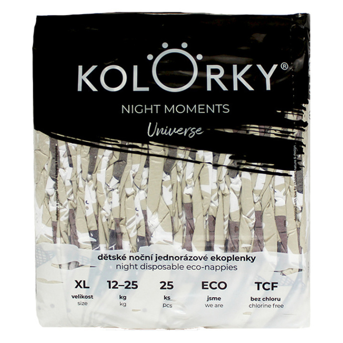 E-shop KOLORKY NIGHT MOMENTS Noční jednorázové EKO plenky vesmír XL (12-25 kg) 25 kusů