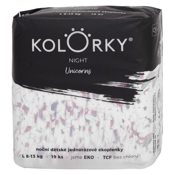 KOLORKY NIGHT Noční jednorázové EKO plenky L (8-13 kg) 19 kusů