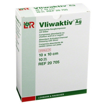 Kompres/tamp.Vliwaktiv Ag10x10cm ster/10 (Zdravotnické vaty)