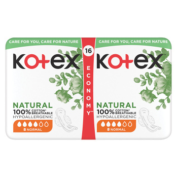 KOTEX Natural Dámské hygienické vložky Normal 16 kusů (Menstruační vložky) - Normal