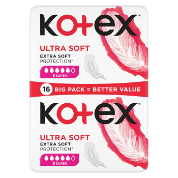 KOTEX Ultra Soft Dámské hygienické vložky Super 16 kusů (Menstruační vložky) - Super