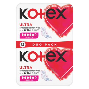 KOTEX Ultra Dámské hygienické vložky Super 12 kusů (Menstruační vložky) - Super