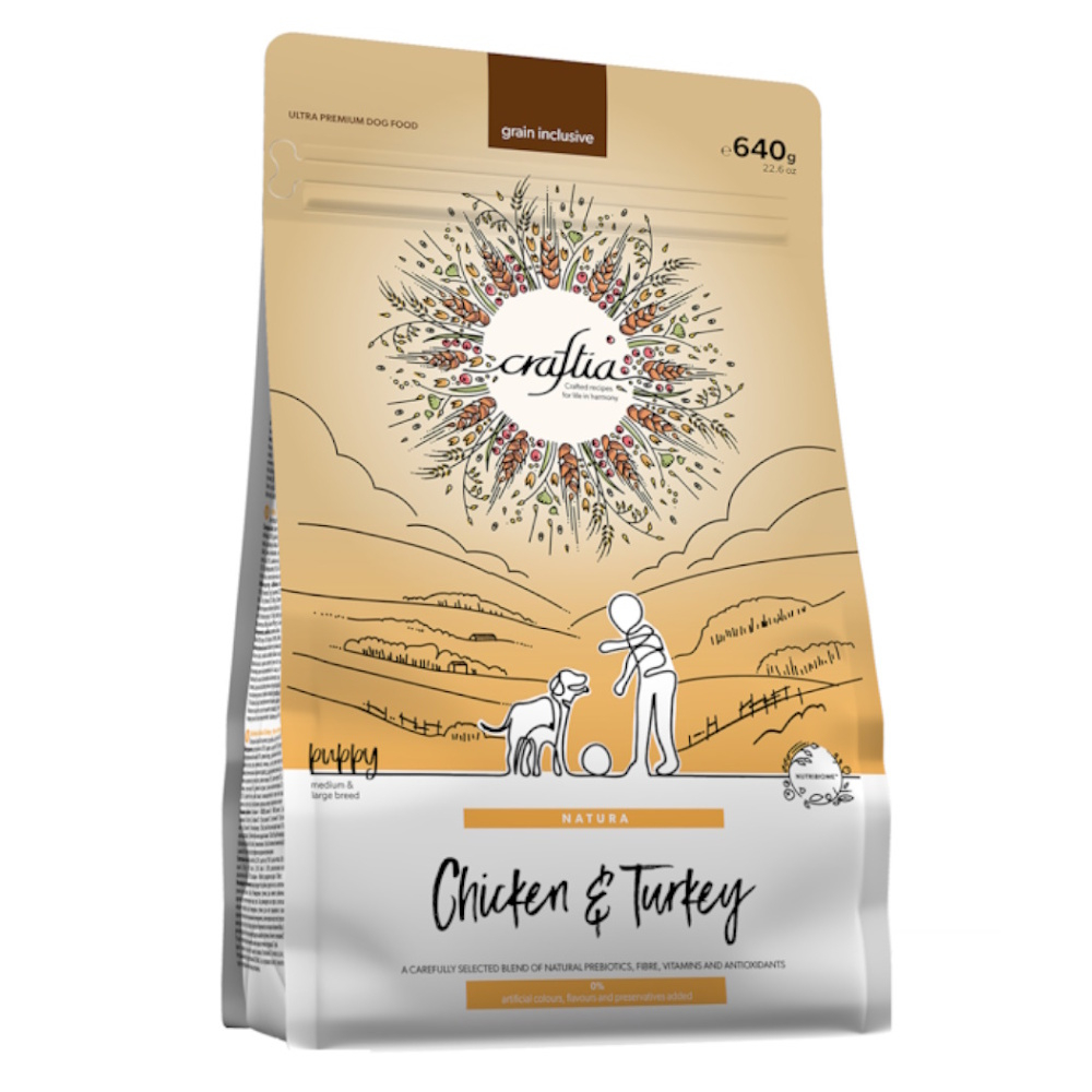 E-shop KRAFTIA Craftia Natura Puppy M/L Chicken&Turkey granule pro štěňata, Hmotnost balení: 640 g