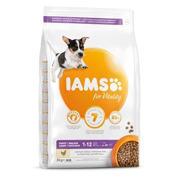 IAMS Dog Puppy Small & Medium Chicken granule pro psy, Hmotnost balení (g): 3 kg (Granule pro psy)