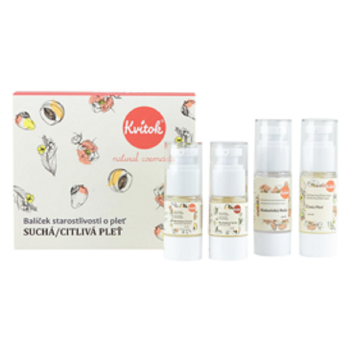KVITOK Starostlivost O citlivou pleť Čistící olej 30ml+Květinová voda 30ml+Denní krém 15ml+Noční krém 15ml Dárkové balení (Přírodní pleťová kosmetika)