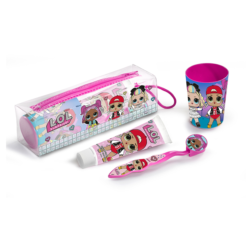 Levně EP LINE L.O.L. dívčí set dentální hygieny zubní kartáček + zubní pasta + sklenička