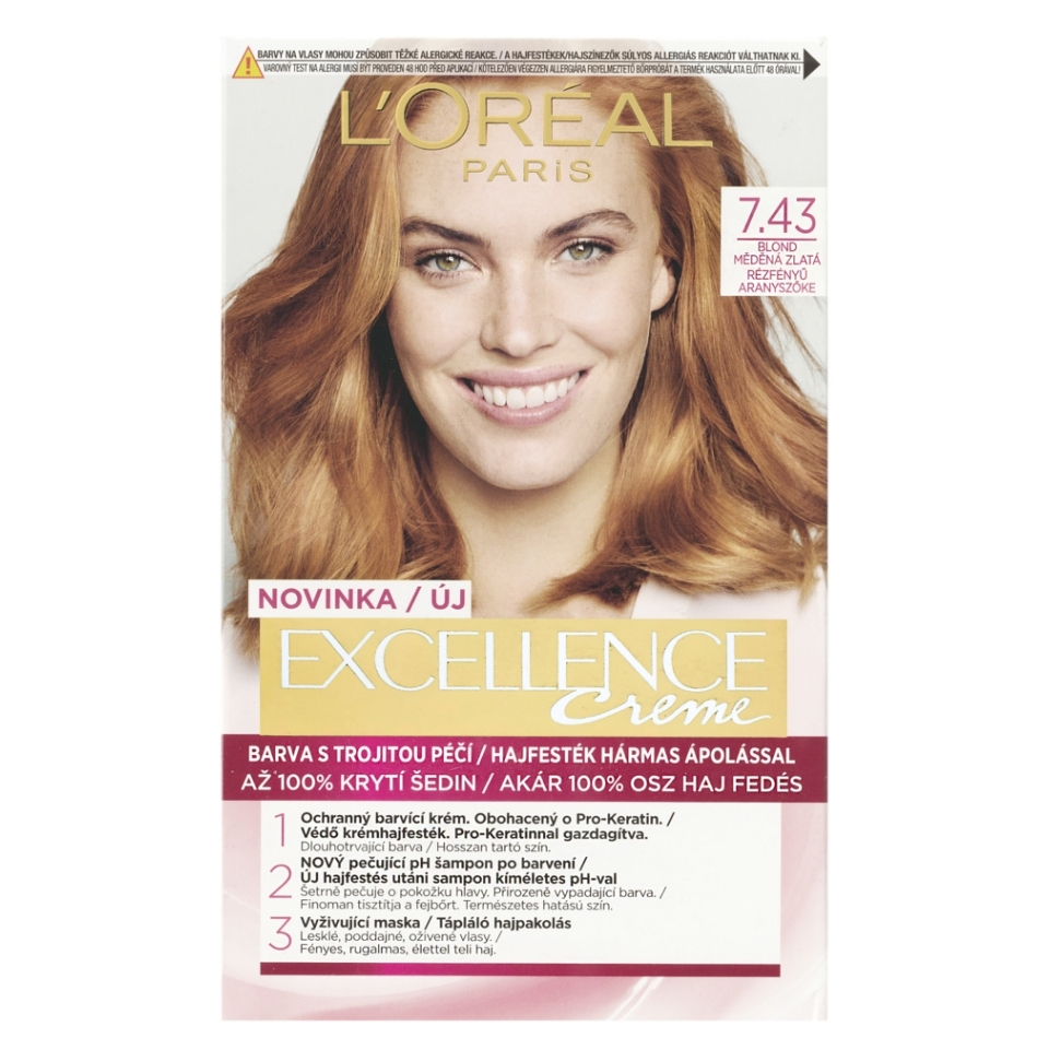 Levně L'OREAL Excellence Creme Barva na vlasy 7.43 Blond měděná zlatá