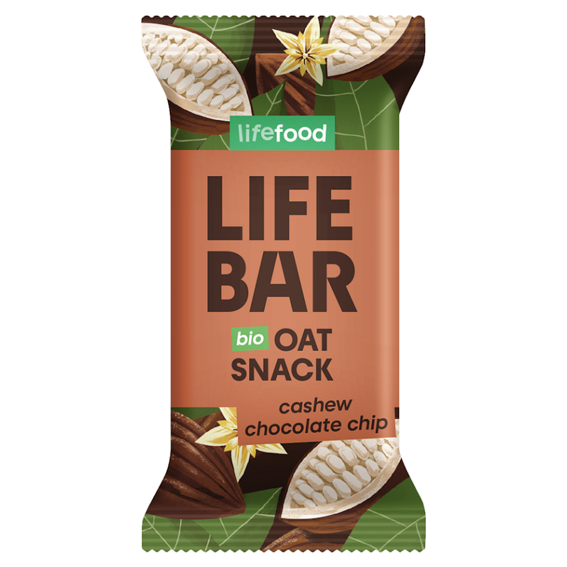 LIFEFOOD Lifebar Oat snack s kešu a kousky čokolády BIO 40 g