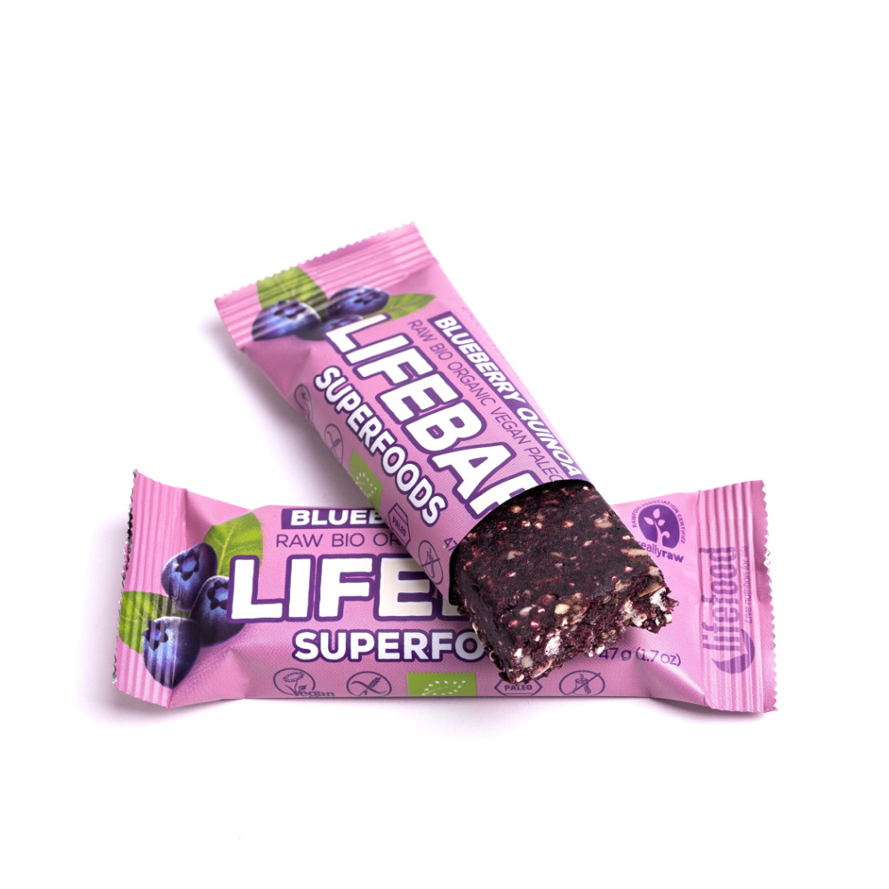 E-shop LIFEFOOD Lifebar Superfoods tyčinka borůvková s quinoou RAW BIO 47 g