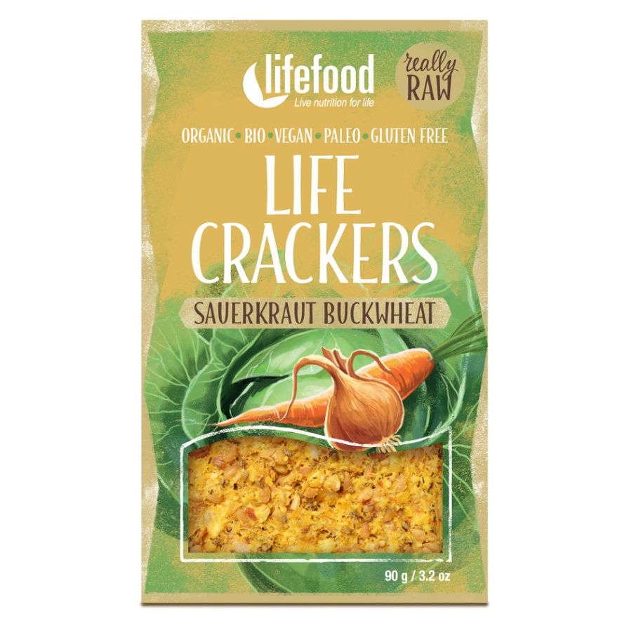 Levně LIFEFOOD Crackers zelňáky s kyselým zelím RAW BIO 90 g