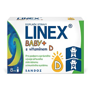 LINEX Baby+ s vitamínem D 8 ml, probiotika pro děti od narození (Probiotika a laktobacily) - Vícesložkové