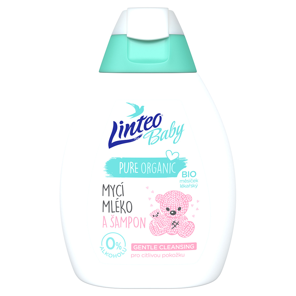 LINTEO Baby Mycí mléko a šampon s Bio měsíčkem lékařským 250 ml