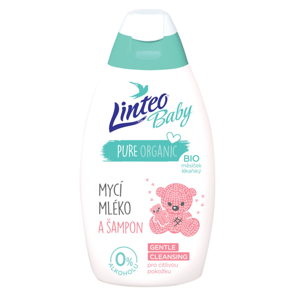LINTEO Baby Mycí mléko a šampon s Bio měsíčkem lékařským 425 ml