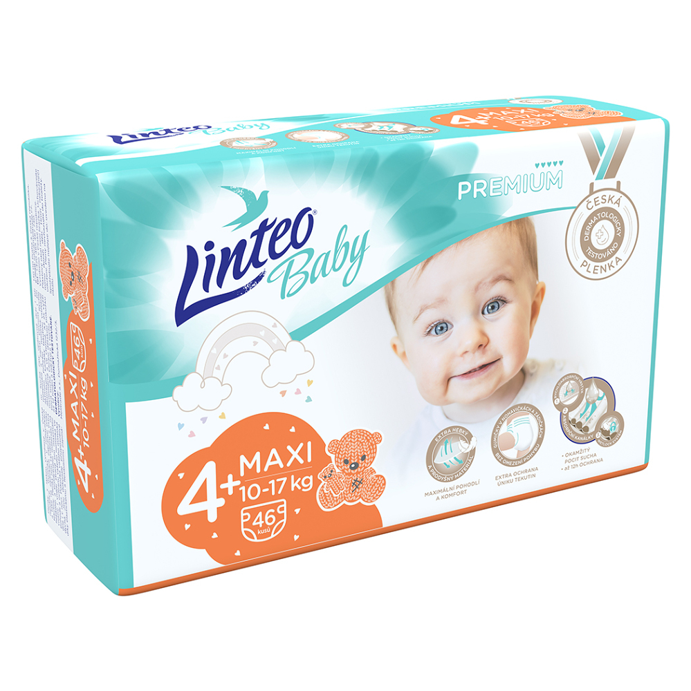 Fotografie LINTEO Baby Premium Dětské plenky MAXI+ 10-17kg 46 ks Linteo