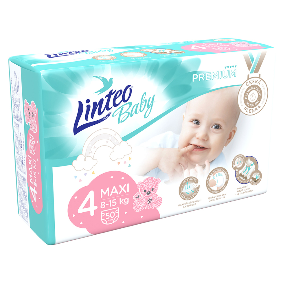 Levně LINTEO Baby Premium Dětské plenky MAXI 8-15kg 50 ks