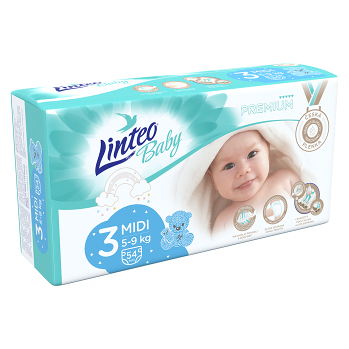 LINTEO Baby Premium Dětské plenky MIDI 5-9kg 54 ks