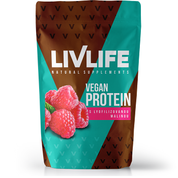 LIVLIFE Vegan protein s lyofilizovanou malinou 490 g (Do 65 % bílkovin)