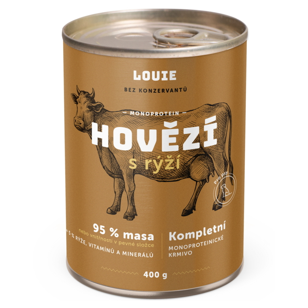 Levně LOUIE Hovězí s rýží konzerva pro psy 400 g