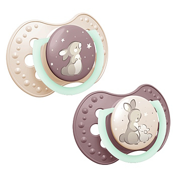 LOVI Dudlík svítící silikonový dynamický  night&day 0-6m holka 2 kusy (Dudlíky 0 - 6 měsíců) - Růžové