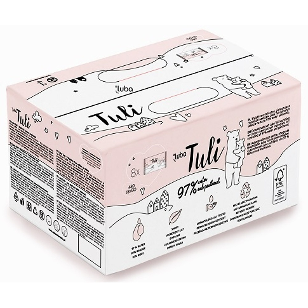 E-shop LUBA Tuli Big Pack dětské vlhčené ubrousky s 97 % vody a panthenolem 8 x 60 ks