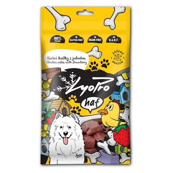 LYOPRO Mrazem sušené kuřecí kostky s jahodou pro psy 50 g (Sušené maso pro psy)