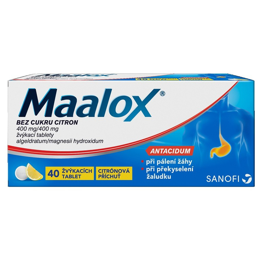 E-shop MAALOX Bez cukru citron 40 žvýkacích tablet