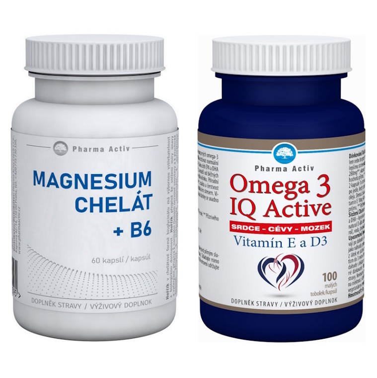 PHARMA ACTIV Magnesium chelát + B6 60 tobolek + Omega 3 IQ activ 100 tobolek